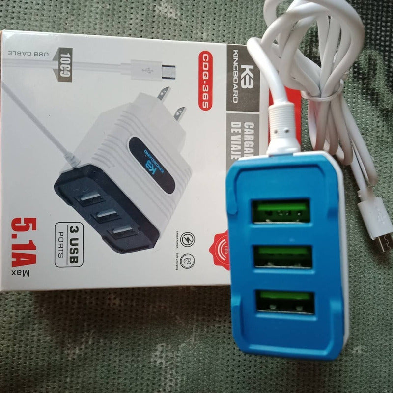 Cargador De Viaje 3 Puertos Usb 5.1a Max