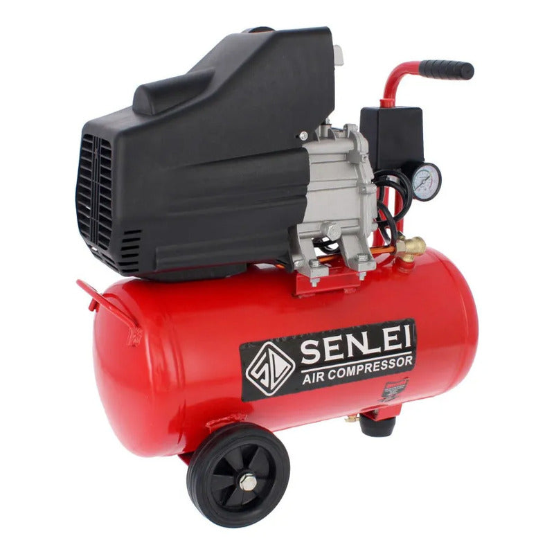 Compresor De Aire 24 Litros 1,100w Senlei Bm2024 Rojo 60 Hz Monofásica
