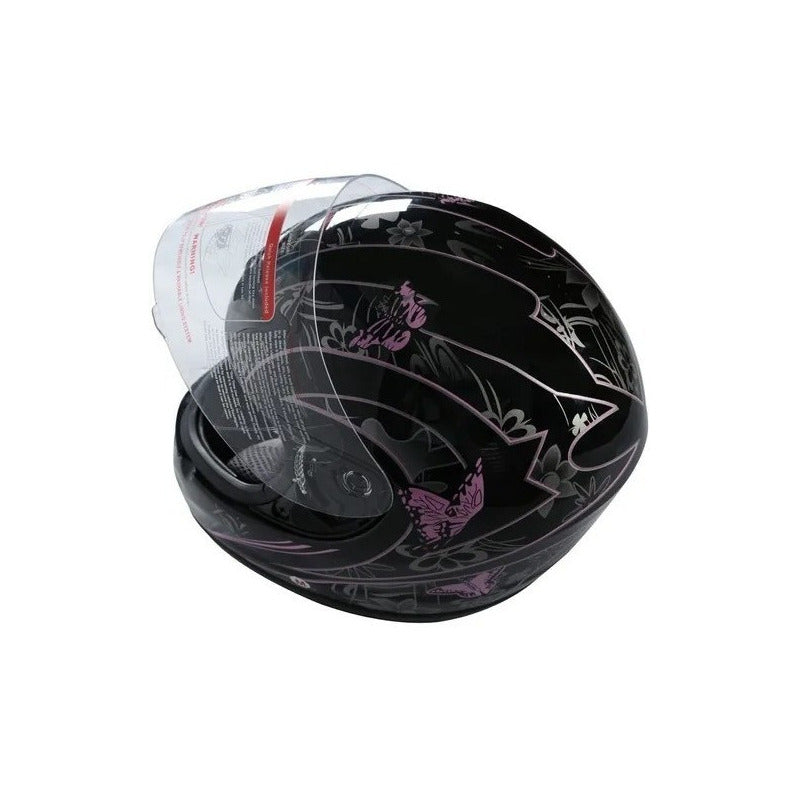 Casco Diseño De Mariposa,  Negro/rosa, Fibra De Carbono,