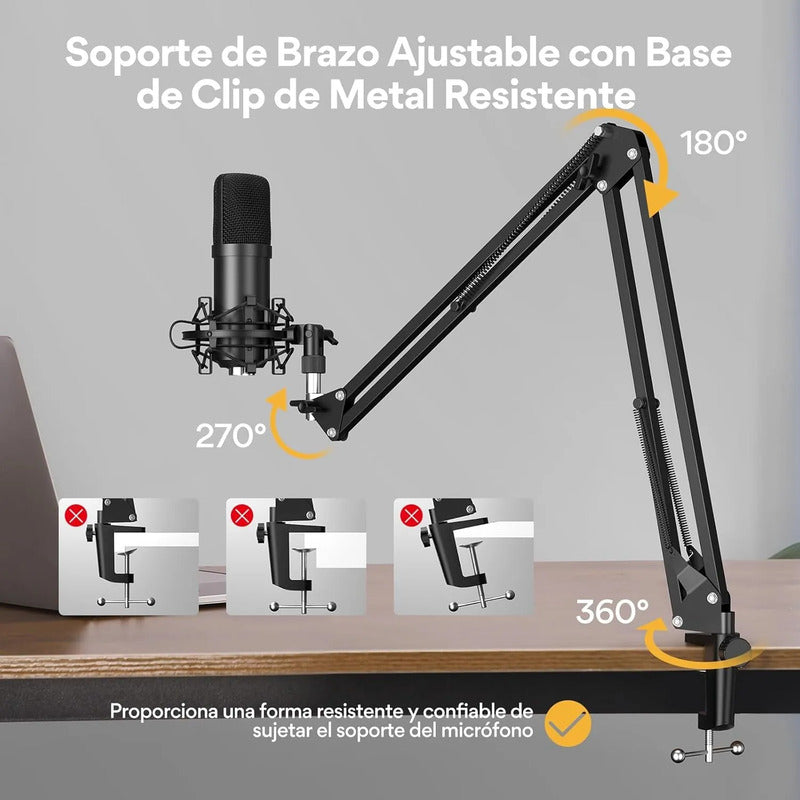 Micrófono Condensador Usb, Eptison 192khz / 24bit Kit Negro