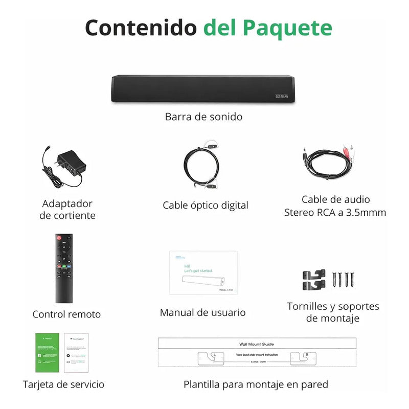 Barra De Sonido Bestisan, Altavoz De Barra De Sonido St08pro Negro 20 Khz