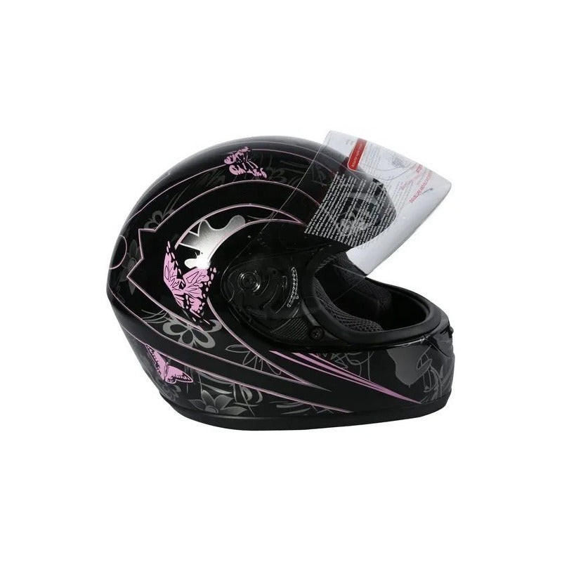 Casco Diseño De Mariposa,  Negro/rosa, Fibra De Carbono,