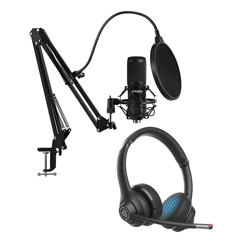 Audífonos Gamer Jlab Gowork + Micrófono Condensador Eptison Negro