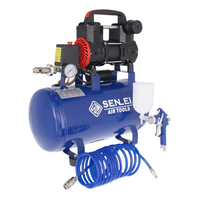 Compresor Libre De Aceite 850w Olf551 Senlei + Accesorios Azul Monofásica