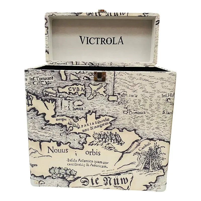 Portadiscos Vitrola Vsc-20 Beige Con Negro (mapamundi) Mapamundi / Vintage