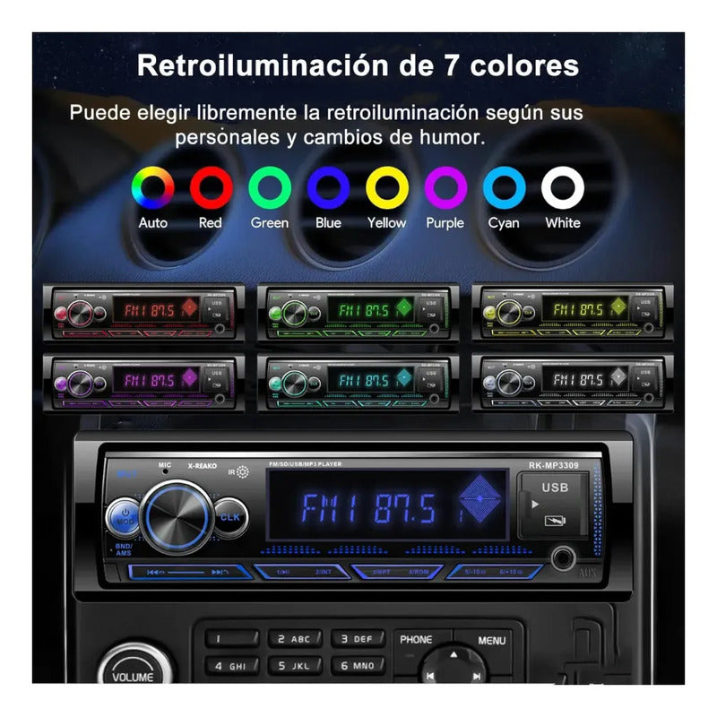 Autoestéreo Bluetooth Reako Usb Sd Aux Control Remoto