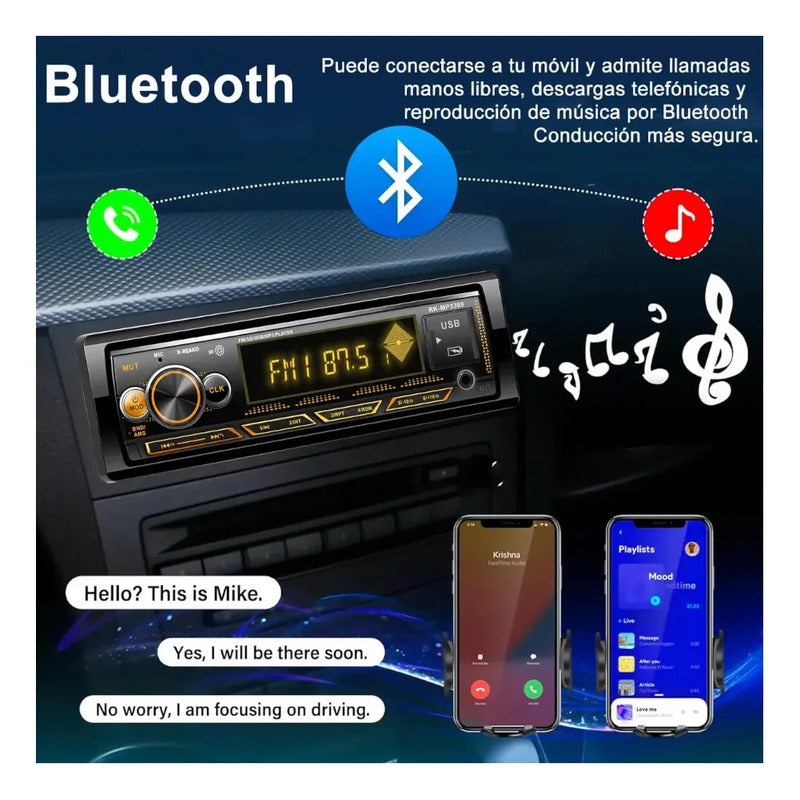 Autoestéreo Bluetooth Reako Usb Sd Aux Control Remoto