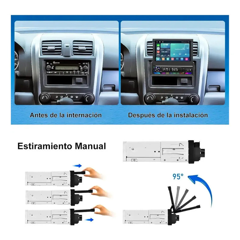 Autoestéreo 7 Pulgadas Retráctil 1 Din Carplay Bluetooth Negro