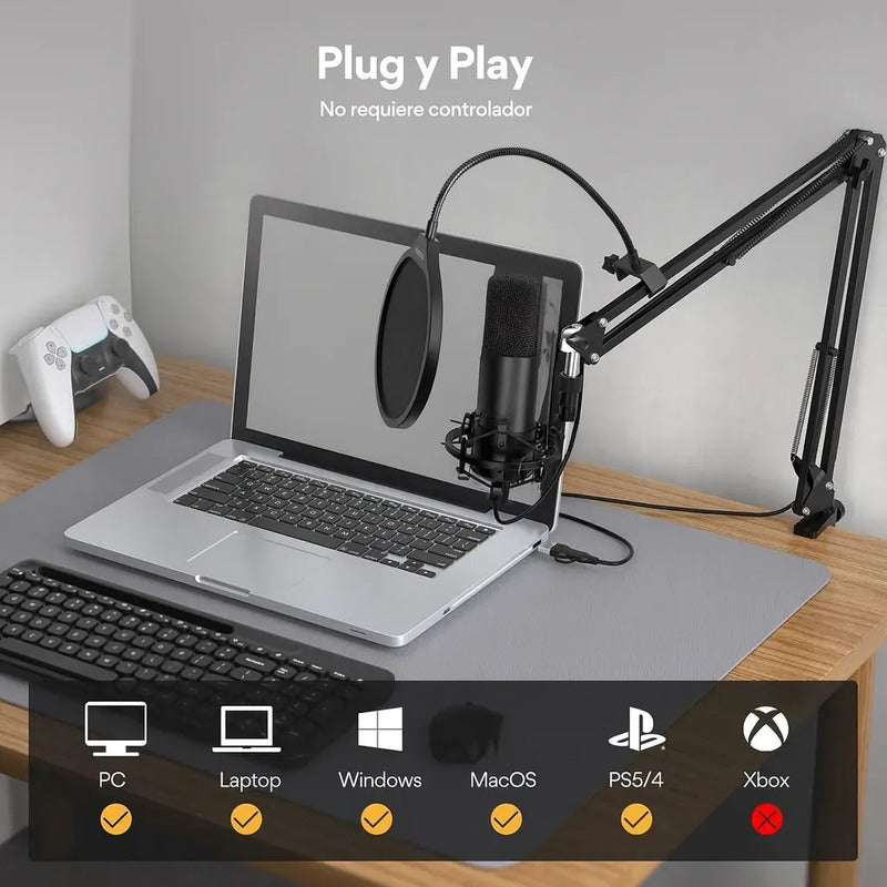 Audífonos Gamer Jlab Gowork + Micrófono Condensador Eptison Negro