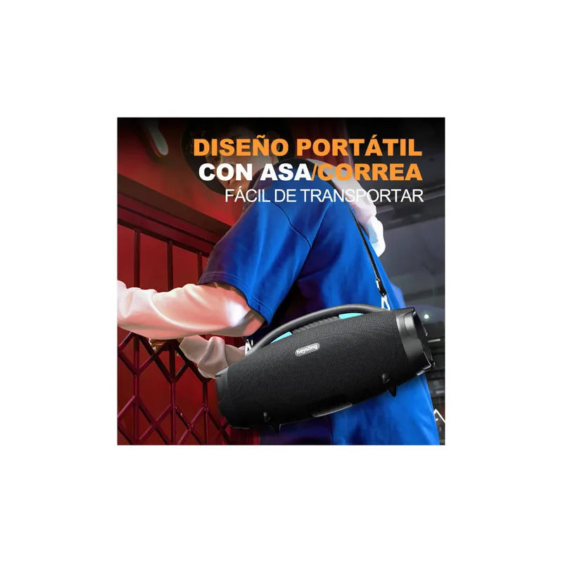 Bocina Heysong Bang Portátil Con Sonido Potente Negro