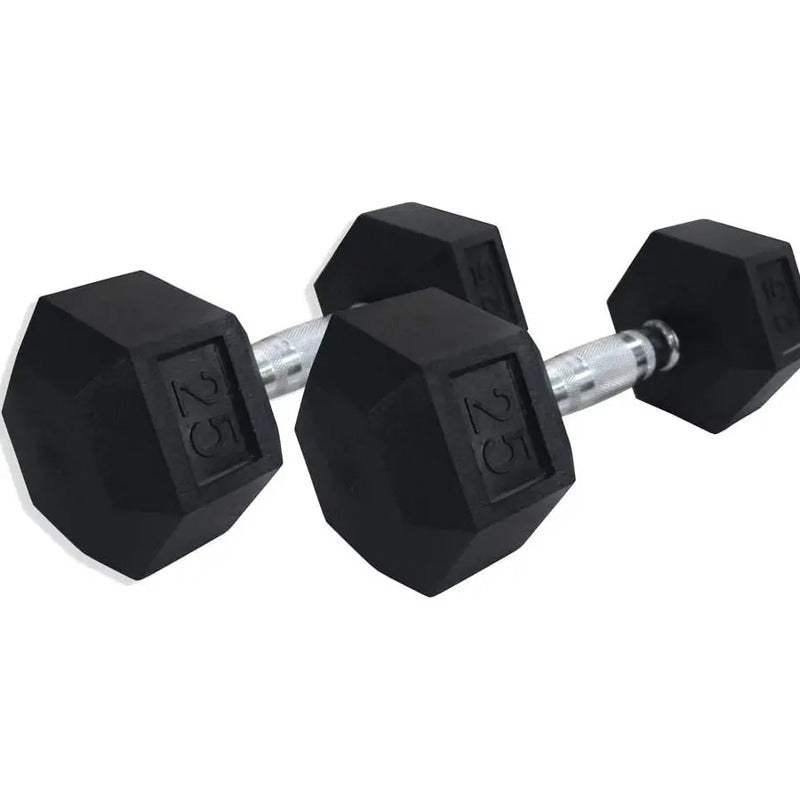 Mancuernas Troy 25 Lb Sided Rubber Dumbell Negro Con Plateado
