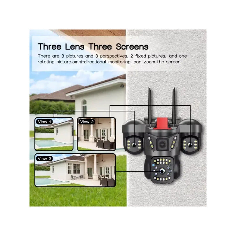 Cámara De Seguridad 3 Lentes 1080p Wi-fi Exterior Nocturna Negro