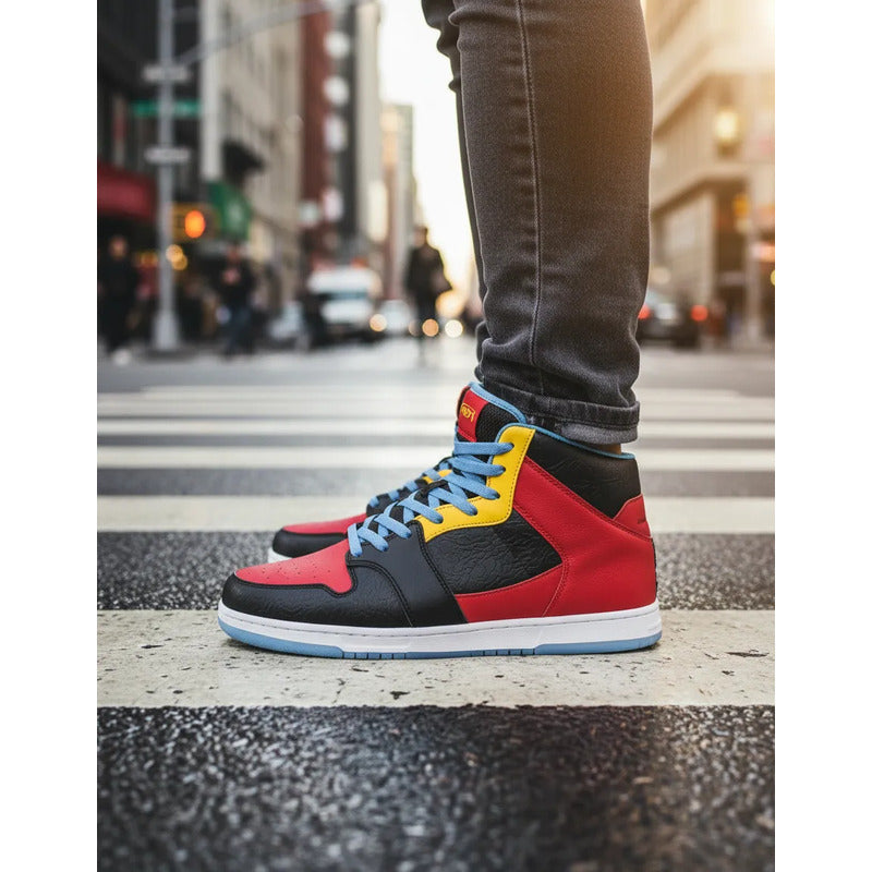 Tenis And1 Slam Mid Tpr Negro Con Rojo Y Amarillo Lisa 8.5 Us