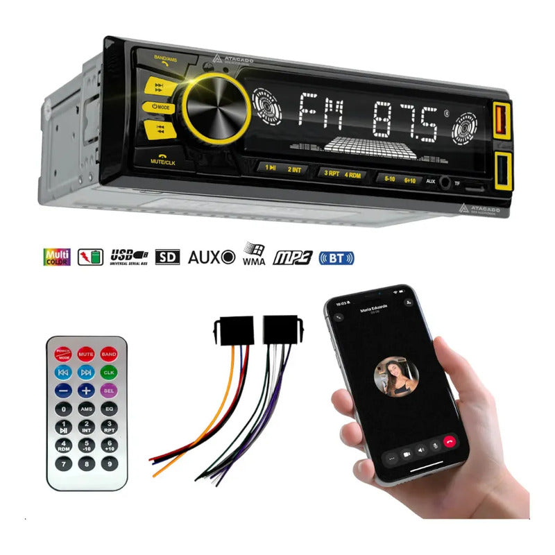 Autoestereo Bluetooth Usb Aux Lelong Le-6843 Multicolor