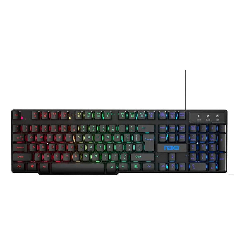 Teclado Gamer Retroiluminado Led Con Mouse, Audifonos Naxa Negro