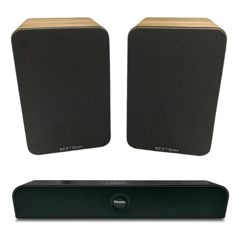 Bocinas Bluetooth Bestisan Sr04 + Barra De Regalo Marrón